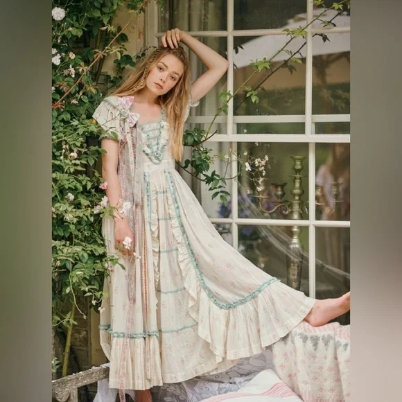 NEW Loveshackfancy Theo Dress Ruffled Cotton Maxi Cottage 4 Freepeople - Picture 3 of 14